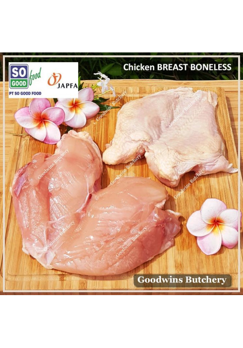 Chicken ayam broiler SoGood frozen BREAST dada BONELESS skin-on So Good Food (price/pack 600g 2-3pcs)